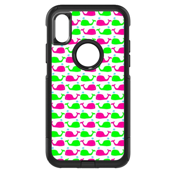 DistinctInk Custom SKIN / DECAL compatible with OtterBox Commuter for iPhone XR (6.1" Screen) - Green Pink Cartoon Whales - Cartoon Whales
