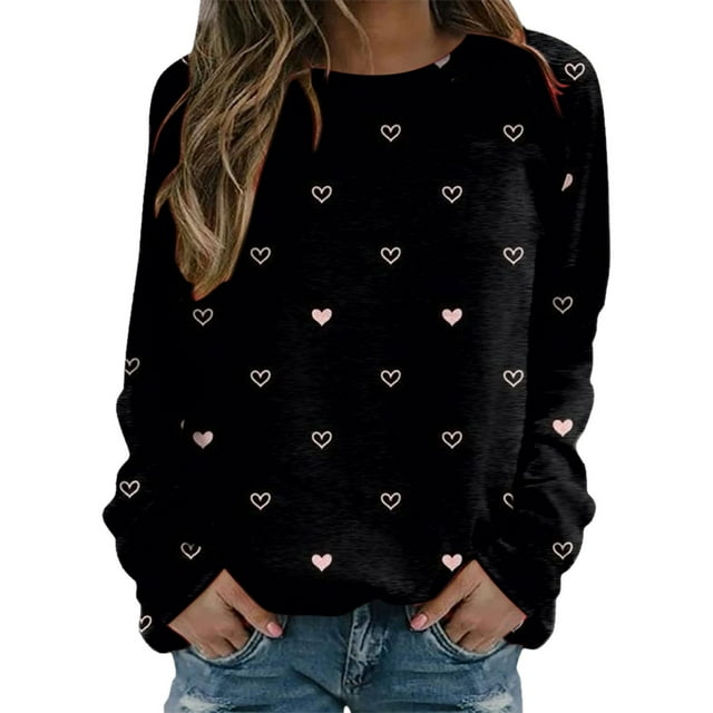 VBARHMQRT Plain Hoodie Chandail à Col Rond Imprimé pour Femmes, Manches Longues, Décontracté, Ample
