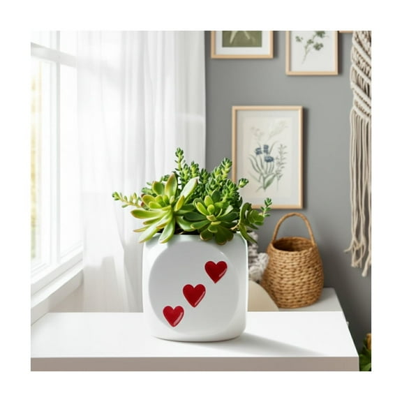 Decorative Ceramic Dice Flower Pot for Home Decor - Modern Planters Pot for Indoor and Outdoor Styling - Versatile Garden Plant Pots for Living Room or Creative Plant Stand Indoor - 6", White