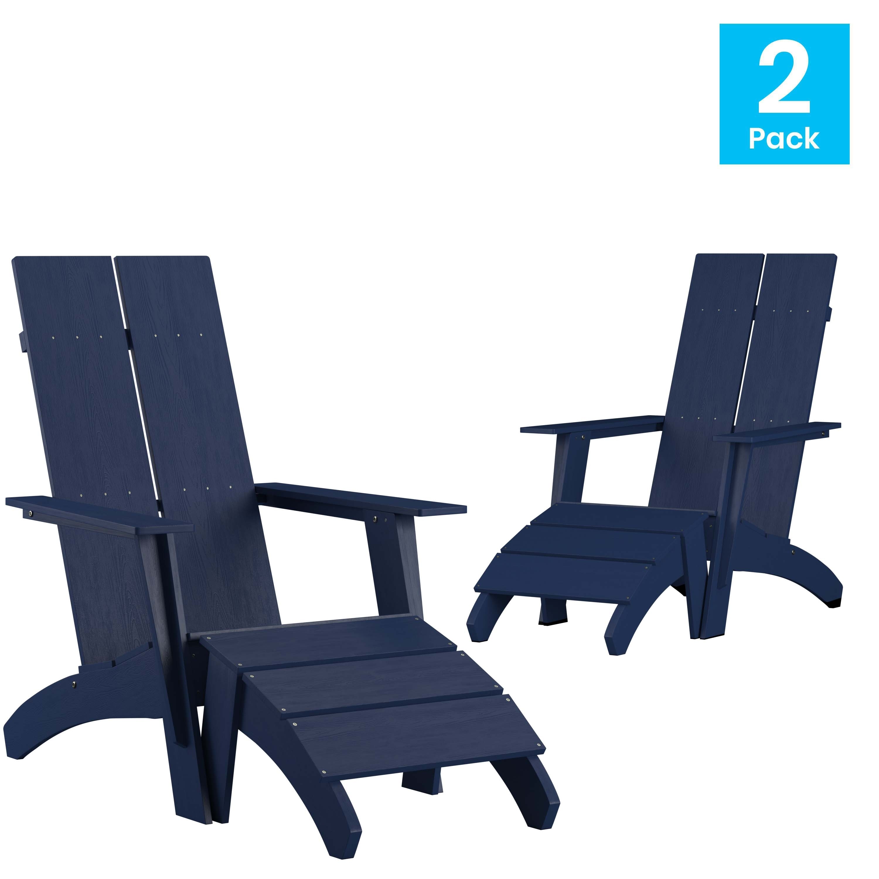 Flash Furniture Set of 2 Indoor/Outdoor 2-Slat Adirondack Style Chairs & Footrests in Gray Navy - image 5 of 5