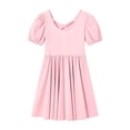 thumbnail image 5 of Amidoa Girls Puff Sleeve Dresses- Cute Crewneck Short Sleeve Casual Summer Midi Dress Pink Size 8, 5 of 8