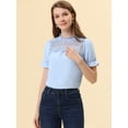 thumbnail image 2 of INSPIRE CHIC Blusa informal de verano con manga abullonada y cuello levantado con panel de encaje en la parte superior de gasa para mujer Azul claro S, 2 of 5