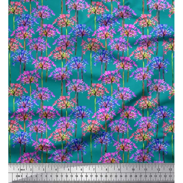 Soimoi Viscose Chiffon Fabric Periwinkle Floral Print Fabric by Yard 42 Inch Wide