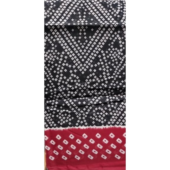 Krishna Cotton Bandhani Saree Black with Red border (CB3)