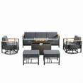 thumbnail image 2 of Unnifurnzi 6 Pieces Outdoor Furniture with Fire Pit-Patio Furniture with Swivel Patio Chairs Outdoor Couch Set with Outdoor Ottoman for Deck Porch Poolside Balcony-Black/Dark Gray, 2 of 7
