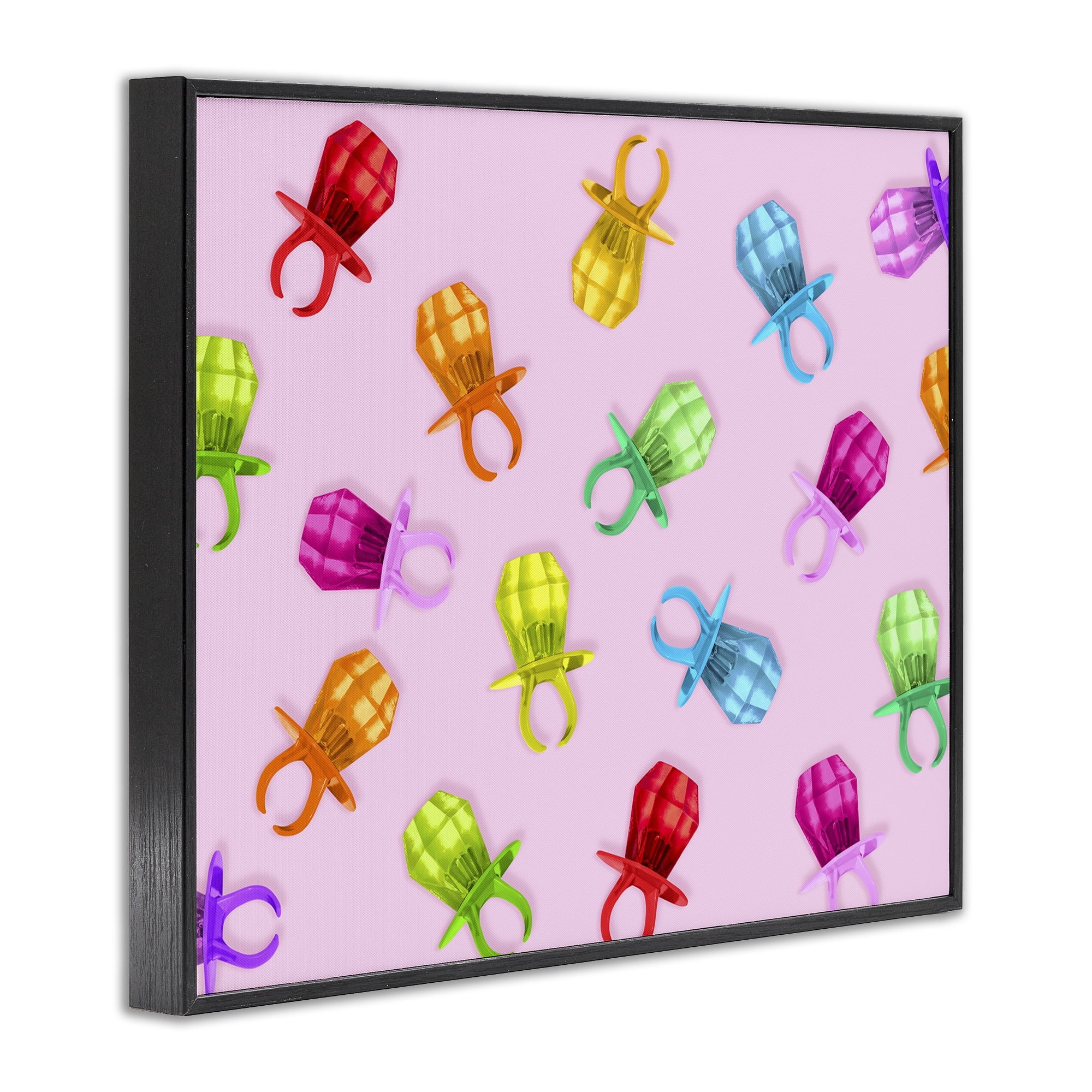 Stupell Industries Candy Gem Ring Party Pattern Black Framed Giclee Art, design by LISH Creative