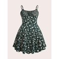 thumbnail image 2 of Dark Green Floral Print Fit & Flare Mini Dress With Spaghetti Straps And Ruched Bodice, 2 of 5