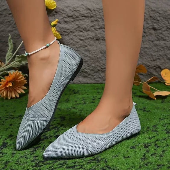 Women's Knit Pointed Toe Ballet Flats, Breathable Comfortable Slip-On Casual Dress Shoes