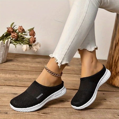 Mesh Slip-On Mule Shoes, Mules for Women Summer Orthopedic Shoes With Arch Support Diabetic Air-Cushion Breathable Hollow Out Clogs Lightweight Open Back Shoes Comfortable Closed Toe Mules, Black 5