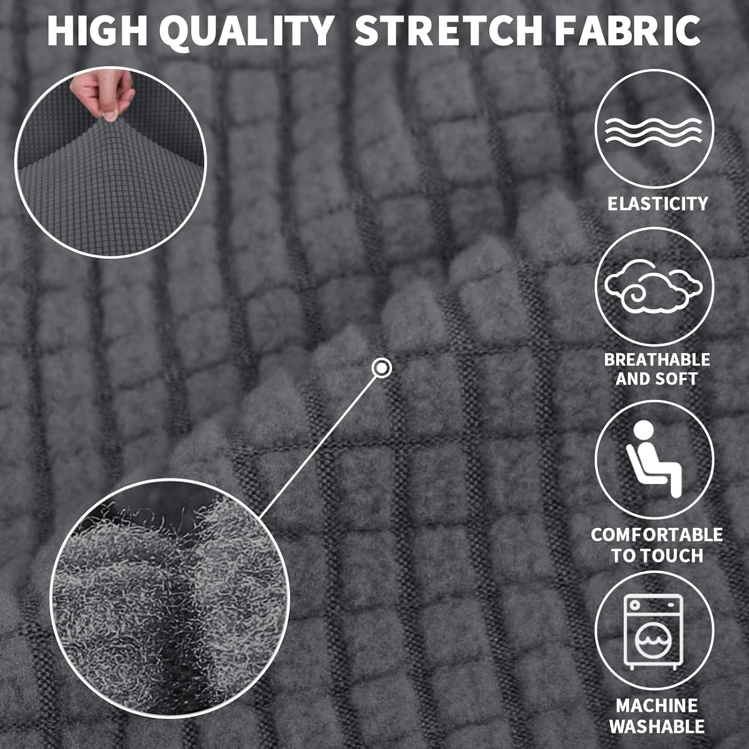 Behome Couch Cover, Premuim Water Repellent Sofa Covers, Non Slip Sofa Slipcover for Living Room Furniture Protector (3 Seater, Gray)