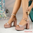 thumbnail image 2 of SACFOF Platform Sandals Women High Heels Fish Mouth Open Toe Platform Heels Chunky Heel Ankle Strap Wedding Party Dress Shoes, 2 of 6