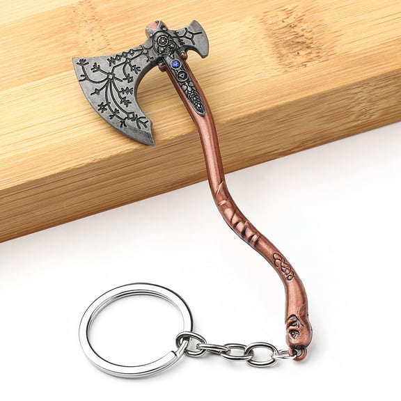 Punk Fashion Jewelry God Of War 4 Kratos Axe Keychains Exquisite Crystal Carved Pattern Axe Pendant Key Holder Souvenir Jewelry
