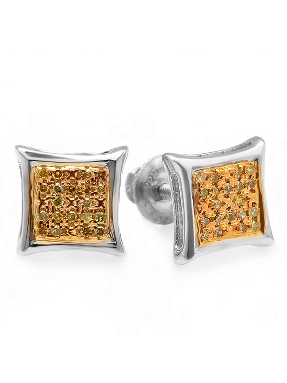 Dazzlingrock Collection 0.10 Carat (ctw) 14K Yellow Round Diamond Micro Pave Setting Kite Shape Stud Earrings 1/10 CT, White Gold
