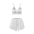 thumbnail image 4 of Yongwang 3 Piece Sleepwear for Women Feather Trim Bell Sleeve Long Dress Robe with Cami Shorts Sleepwear Loungewear Set, 4 of 9
