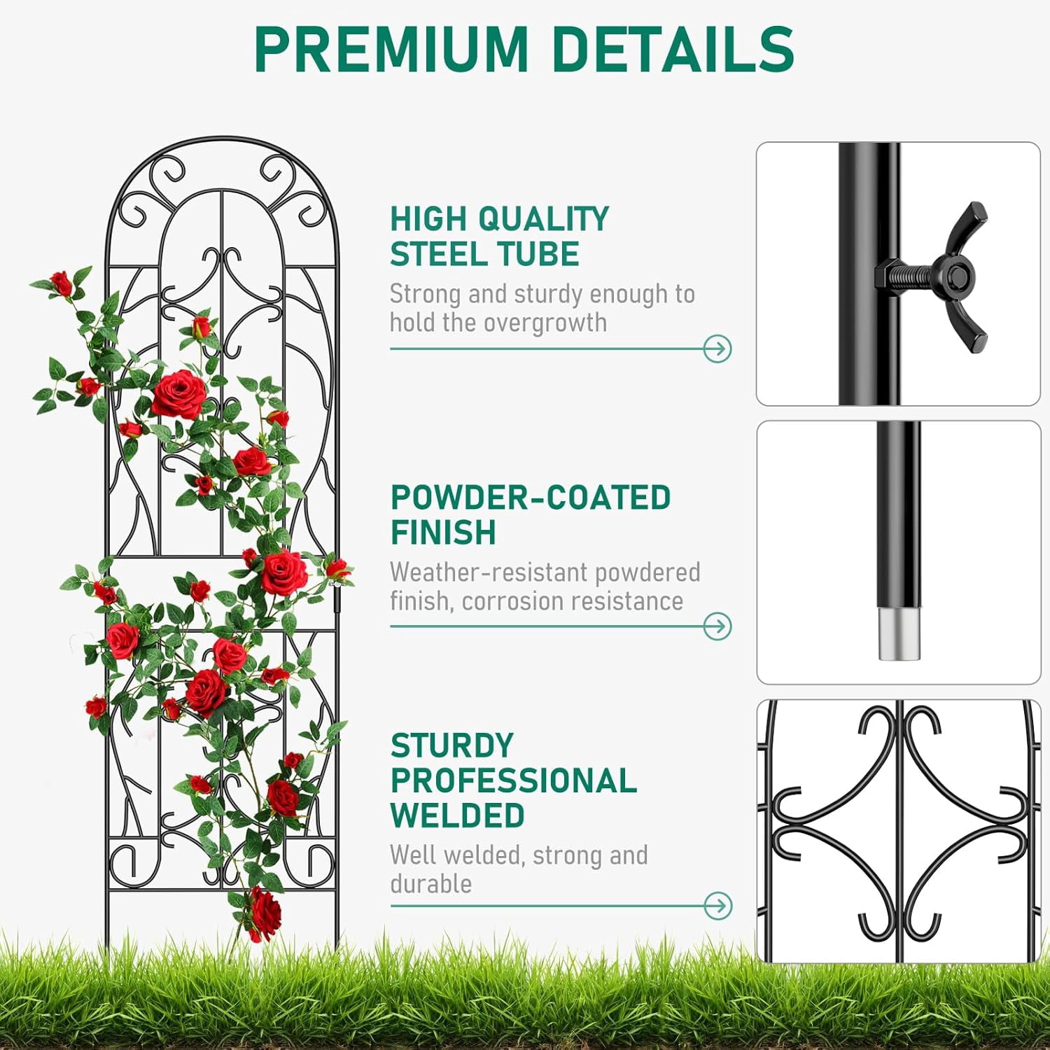 4-Pack 59-Inch Metal Garden Trellis for Climbing Plants, Large Decorative Outdoor Support for Vegetable Flower Rose Vine Cucumber, Black
