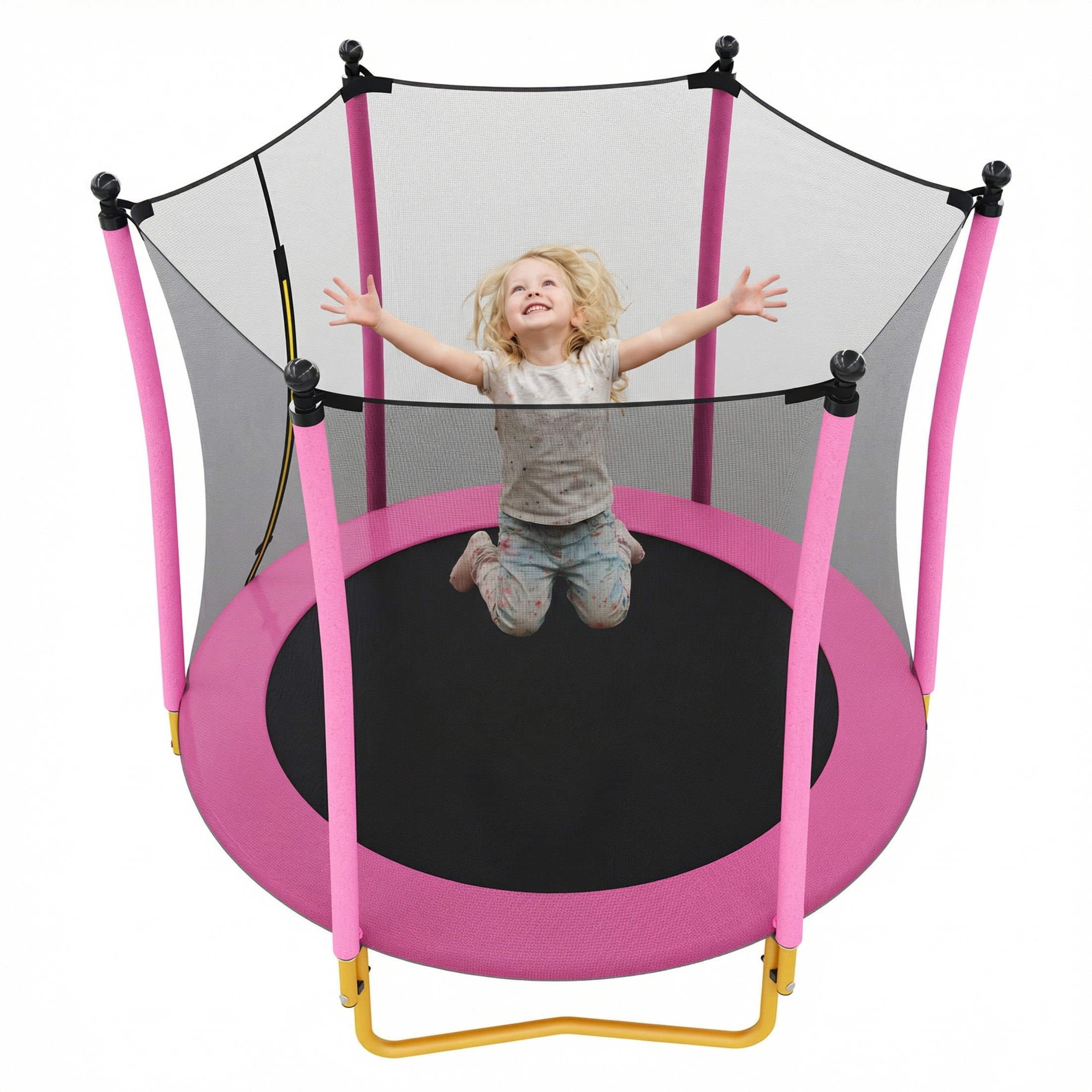 Noble House 5.5 FT Kids Trampoline with Safety Enclosure Net, Indoor Outdoor Trampoline, U-Shape Stable Legs, Pink