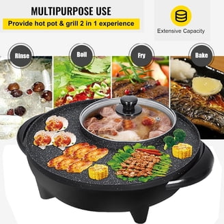 Hot Pot Electric Cooker Shikiy Electric Hot Pot With Grill-2 In 1 Indoor Shabu Shabu Pot, Separate Dual Electric Pot For Cooking