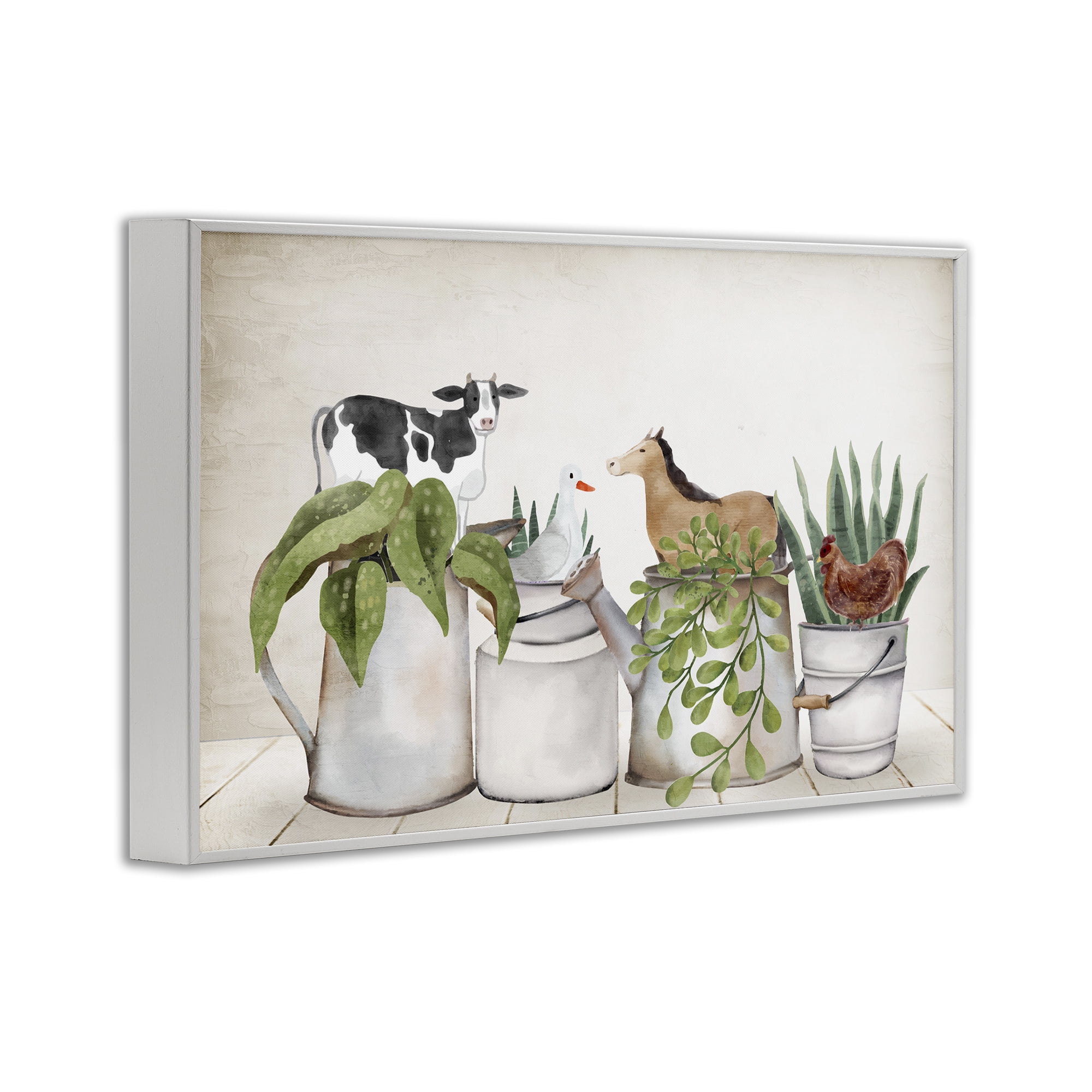 Stupell Industries Tin Farm Animal Plants Botanical & Floral Painting White Framed Art Print Wall Art, 18 x 12