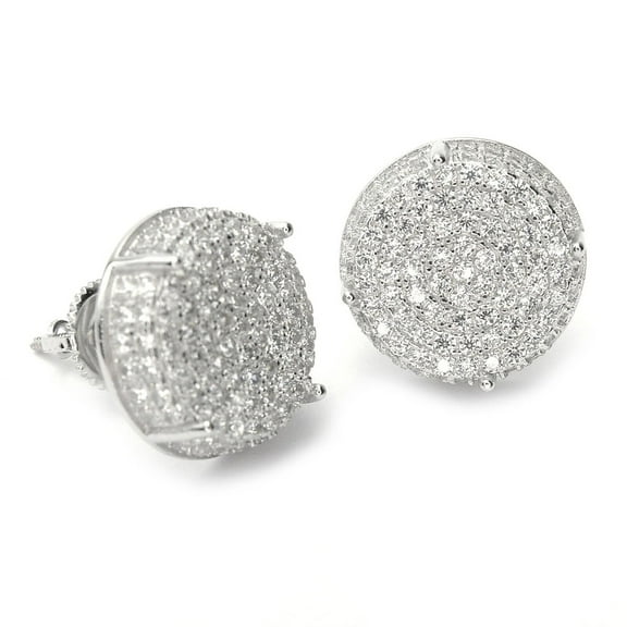 Divine Creation 1.20 Ct Round Cut Diamond Cluster Push Back Mens Stud Earrings 14K White Gold Plated 925 Sterling Silver