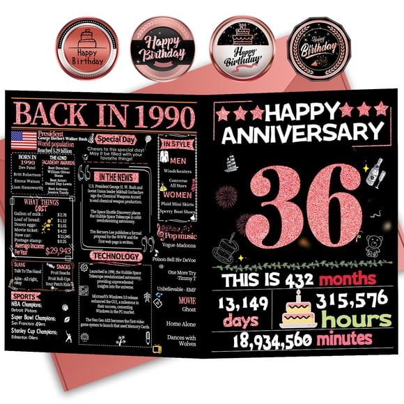 Tarjeta de aniversario Joycard 36 aniversario para mujer 1990
