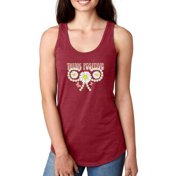 Think Positive Daisies Racerback Tank Women - Women Racer Back, Cardinal Red, 2XL