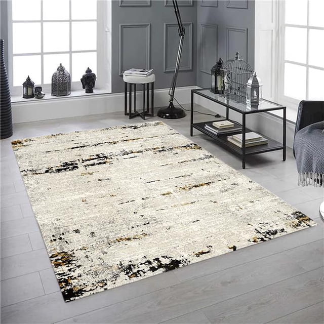 18 x 18 in. Panache Cream, Yellow & Anthracite Gray Soft Power Loomed Rectangle Area Rug