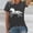 Dark Gray, variant on Summer Tops for Women Horse Print Loose T Shirt Crew Neck Fashion Beach Vacation Tees