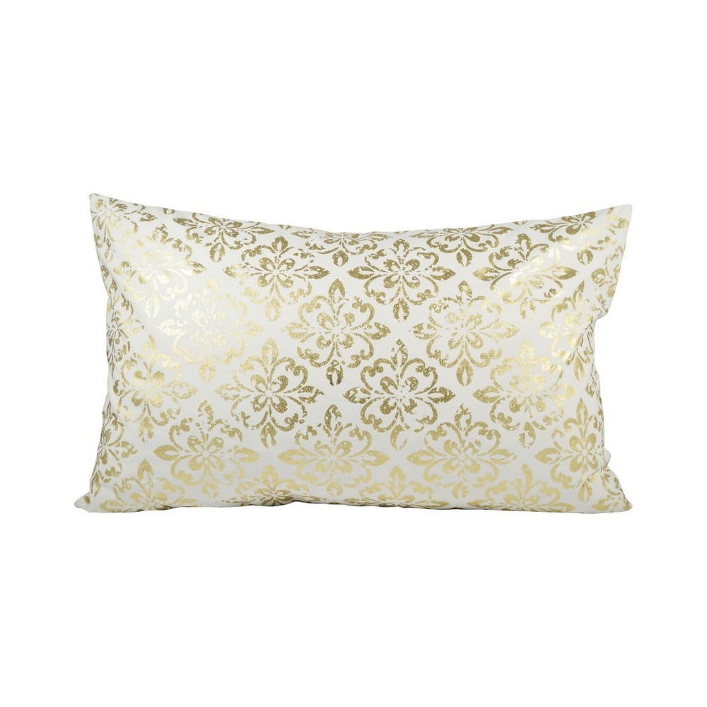 Gold Fleur de Lis Style Lumbar Pillow Cover 16x26inch Lumbar Pillow Cover Only Gold/Snow