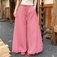 thumbnail image 4 of Htigea Women's Balloon Pants Plaid Elastic Waisted Wide Leg Pant Casual Loose Summer Daily Pants Red S, 4 of 8