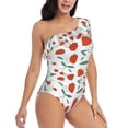 thumbnail image 5 of Balery Strawberries One Shoulder Swimsuits for Women Ruffle Swimsuits Tummy Control One Shoulder Bathing Suits-Medium, 5 of 8