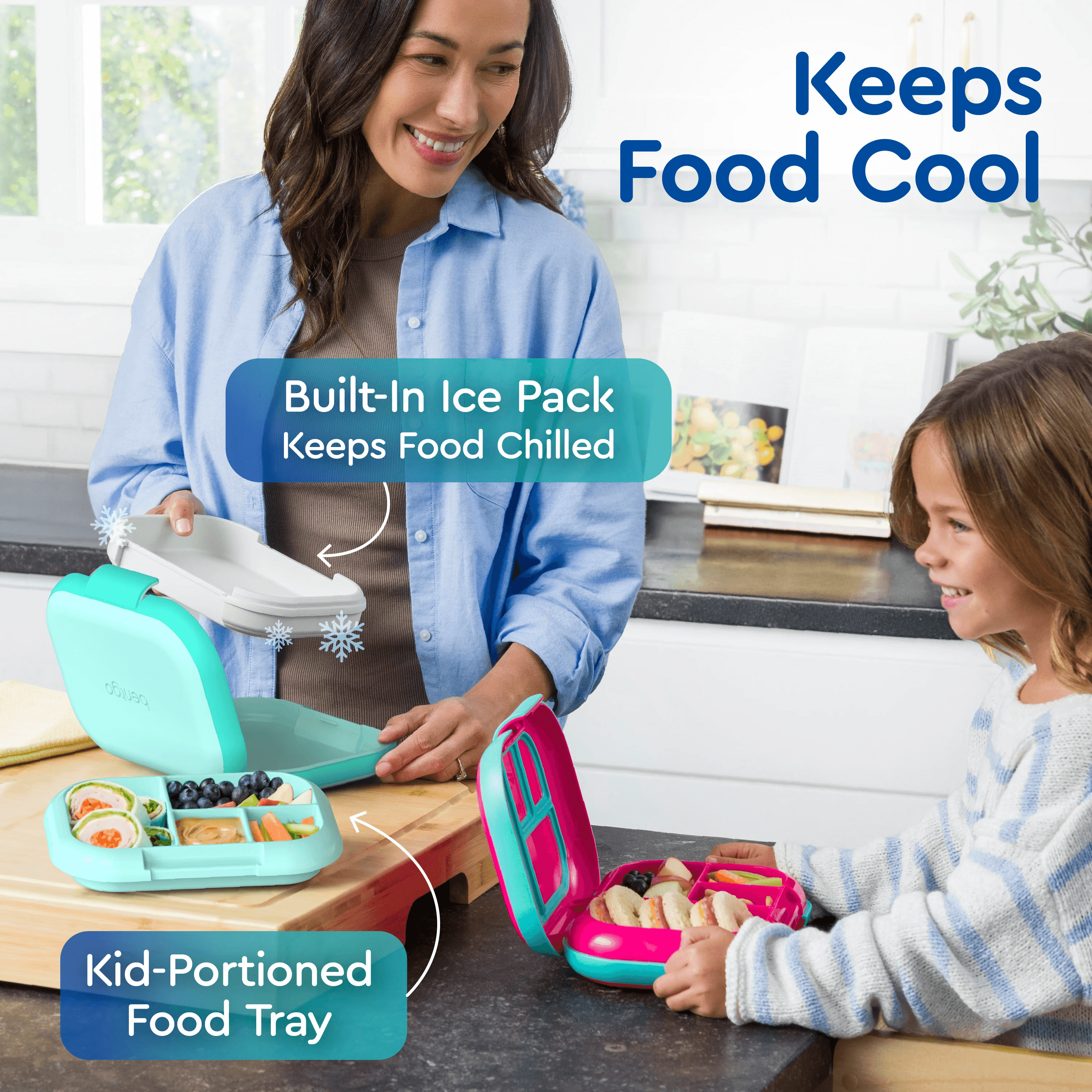 Bentgo Chill Max Leak-Proof XL Lunch Box (2-Pack)5-Cup Capacity for Adults & Ages 8+, 3 or 4 Compartment Bento Box, BPA-Free, Dishwasher Safe (Aqua)