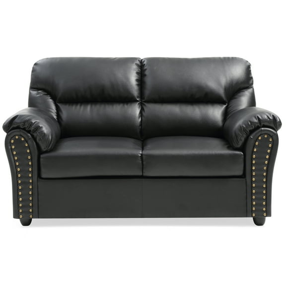 Passion Furniture PF-G263-L Olney 60 in. Flared Arm Faux Leather Straight Sofa in Black