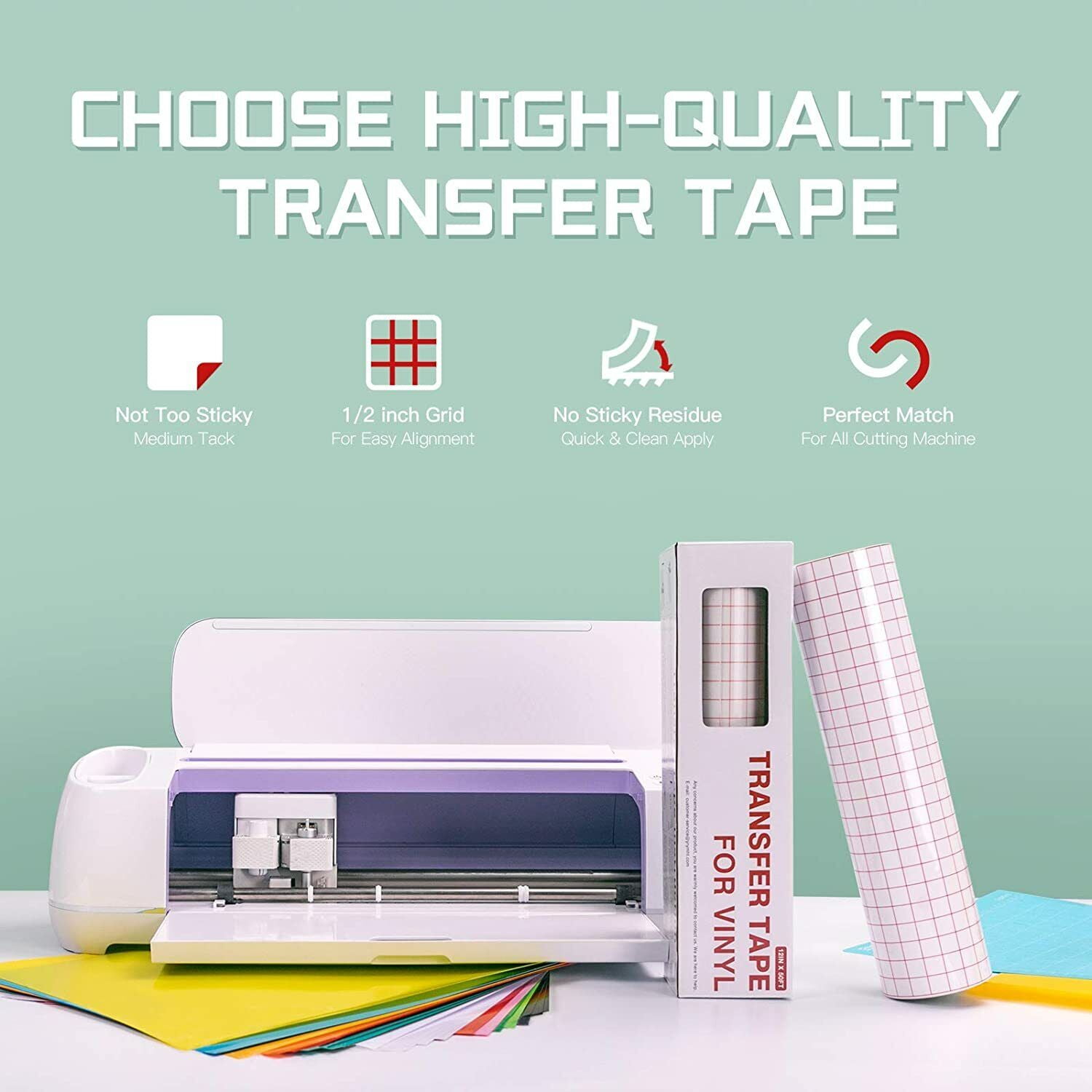HTVRONT 12" x 50 Feet Transfer Tape for Vinyl with Red Alignment Grid Transfer paper Perfect for Self Adhesive Vinyl for Signs Stickers Decals Walls Doors & Windows