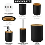 Livhil 6 Pcs Bamboo and Plastic Bathroom Accessories Sets, Specially Designed for Small Spaces, Toothbrush Cup Bath Accessories Sets Suitable for Homes, Hotels, Office Buildings (Black)