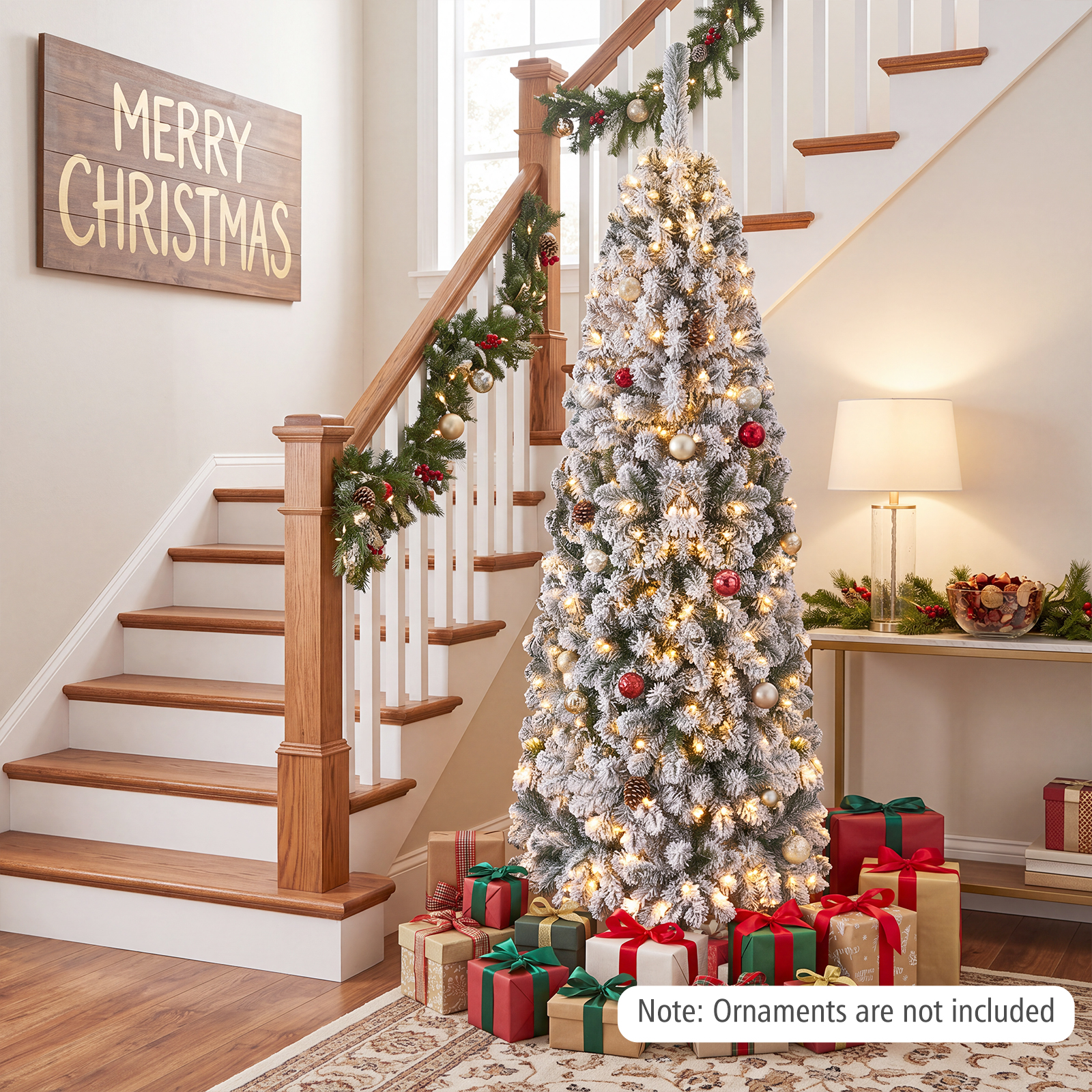 Costway 6ft Pre-Lit Snow Flocked Pencil Christmas Tree, White photo 4