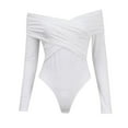 thumbnail image 4 of Body de manga larga con hombros descubiertos para mujer - Poliéster, tallas XS-XL, diseño sexy plisado, cierre a presión, versátil para fiestas/uso diario, 4 of 5