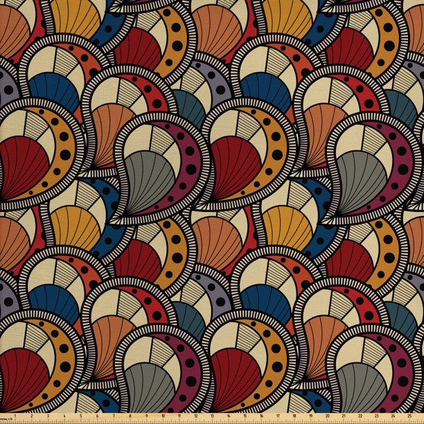 African Fabric by The Yard, Paisley Motifs with Geometric Design Dots
