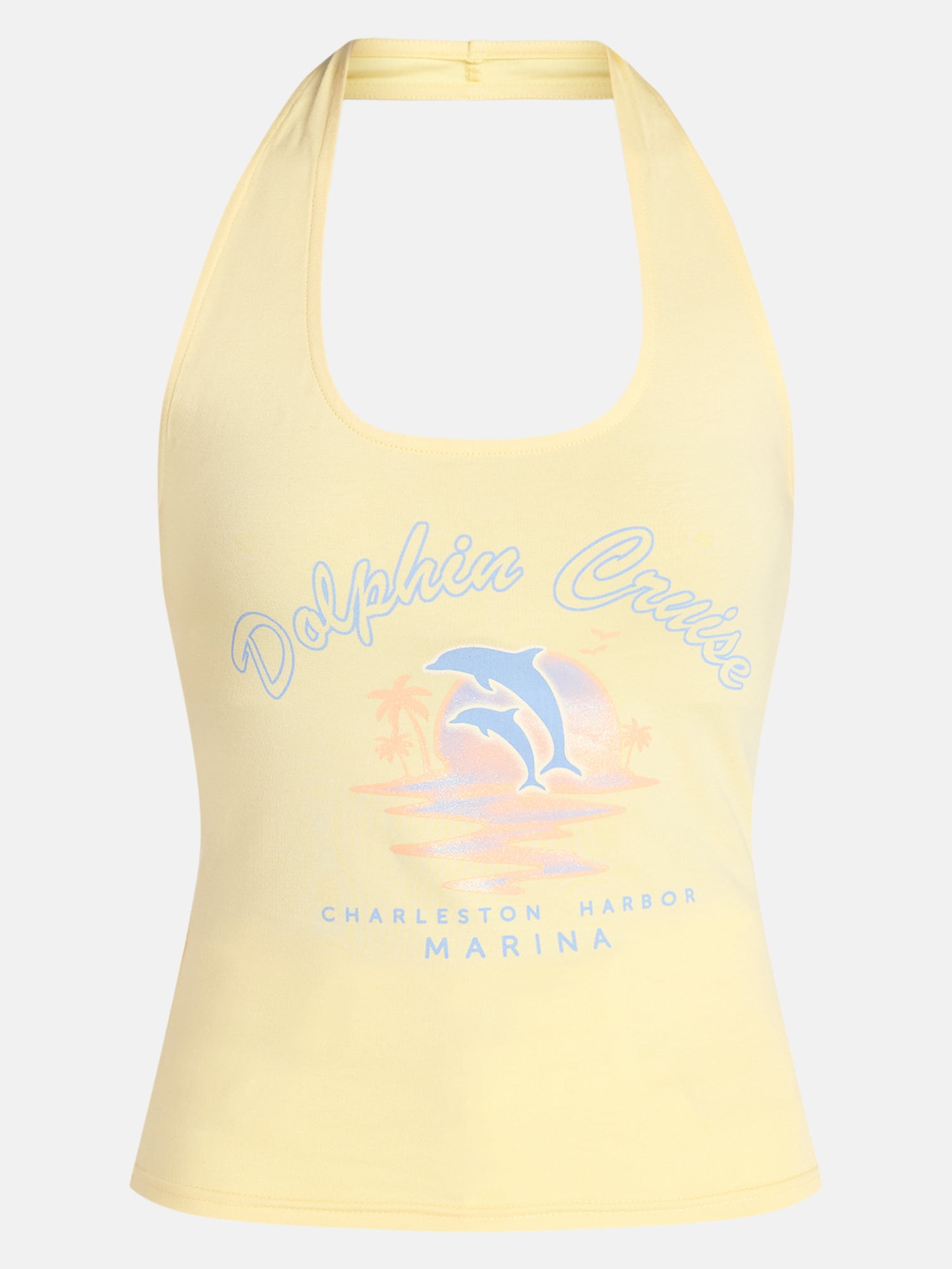 Social Edition Women's Dolphin Cove Cotton Graphic Halter Tee, Sizes XXS-XXL