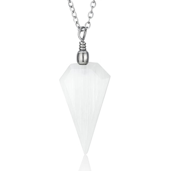 Selenite Crystal Pendant Necklace – Healing Crystals & Stones for Energy Healing & Spiritual Protection – Natural Stone Necklace with 18–20" Adjustable Stainless Steel Chain (Flat Point)