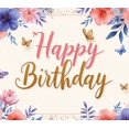 thumbnail image 4 of Floral Design Happy Birthday Banner Butterfly Decoration Elegant Flowers Whimsical Theme for Birthday Celebration Indoor Decoration Party Backdrop, 4 of 8