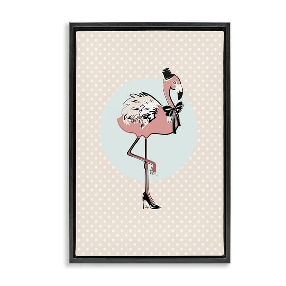 Stupell Industries Flamingo & Top Hat Novelty Painting Black Floater Framed Art Print Wall Art, 17 x 25