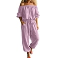thumbnail image 2 of Caywon Women's Jumpsuits, Off Shoulder 3/4 Sleeve Drawstring Waist, Summer Casual Daily Wear, 2 of 6