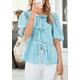 thumbnail image 5 of Blusa PRETTYGARDEN para mujer con lazo en la parte delantera, a rayas, azul y verde, 5 of 9