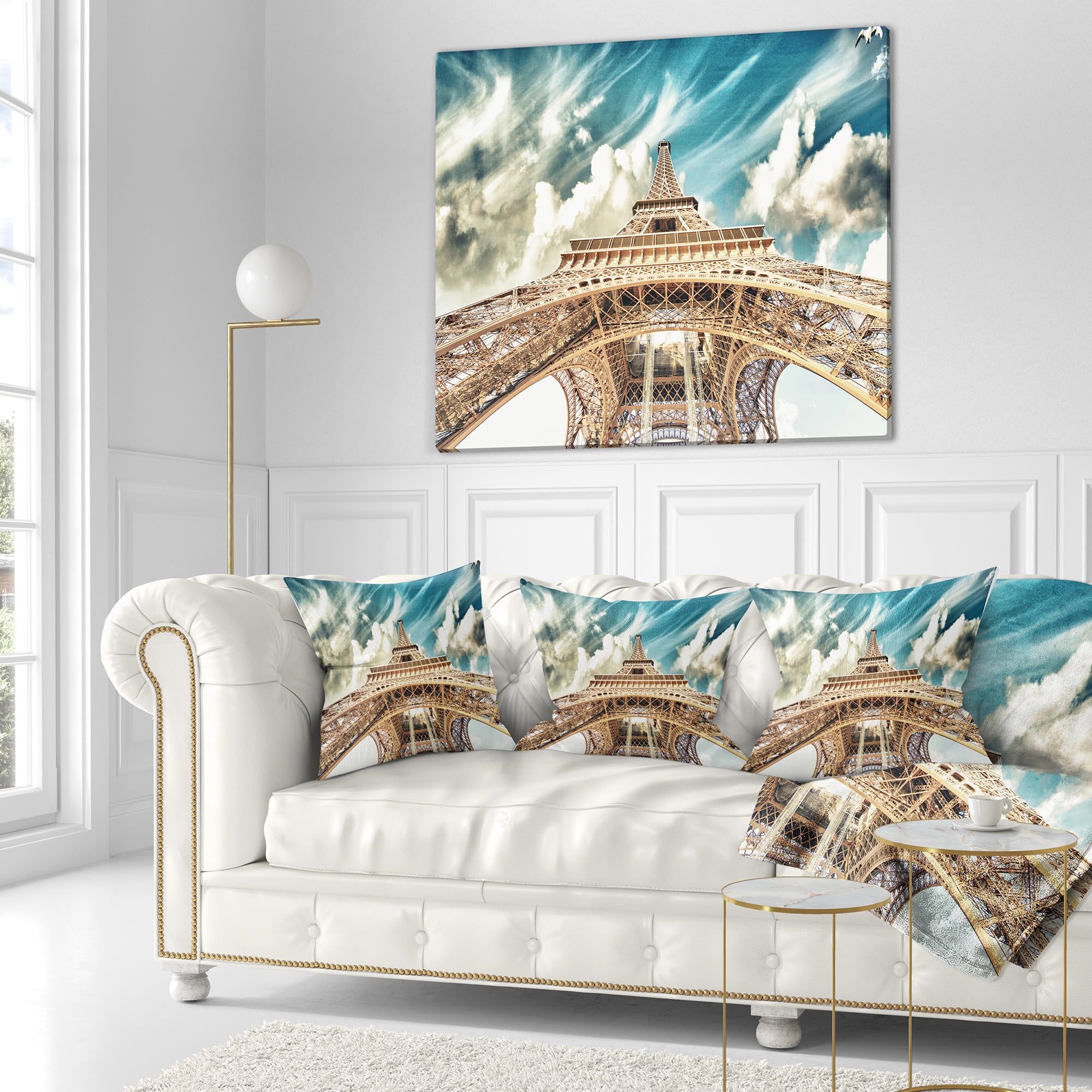 Designart Paris Eiffel TowerUnder Blue Sky - Photography Throw Pillow - 16x16