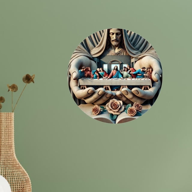 Cuadro de pared circular de acrílico 2D de La Última Cena de Jesús, diámetro de 20cm, decorativo con cuerda colgante para jardín, Patio, multiusos