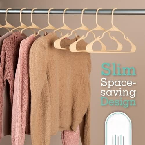 Plastic Hangers Clothes Hangers for Clothing, Closet, Coats & Shirts - Notched, Durabl & Space Saving - for Everyday Standard Use, Room Essentials & Basics - 50 Pack - Beige