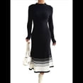thumbnail image 1 of Vestido Tipo Suéter de Larga con Dobladillo A Rayas y Bloques de Color para Mujer, Plisado, Corte en A, de Punto Acanalado Negro M, 1 of 10