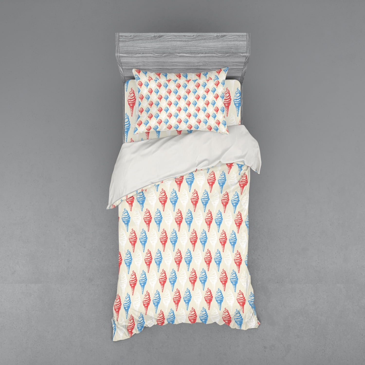 Ambesonne Doodle Duvet Cover Set, Loveable Bunnies Numerous Facial Expressions Smiling Winking Sleeping Determined, Bedding Set with Shams and Fitted Sheet, 3
