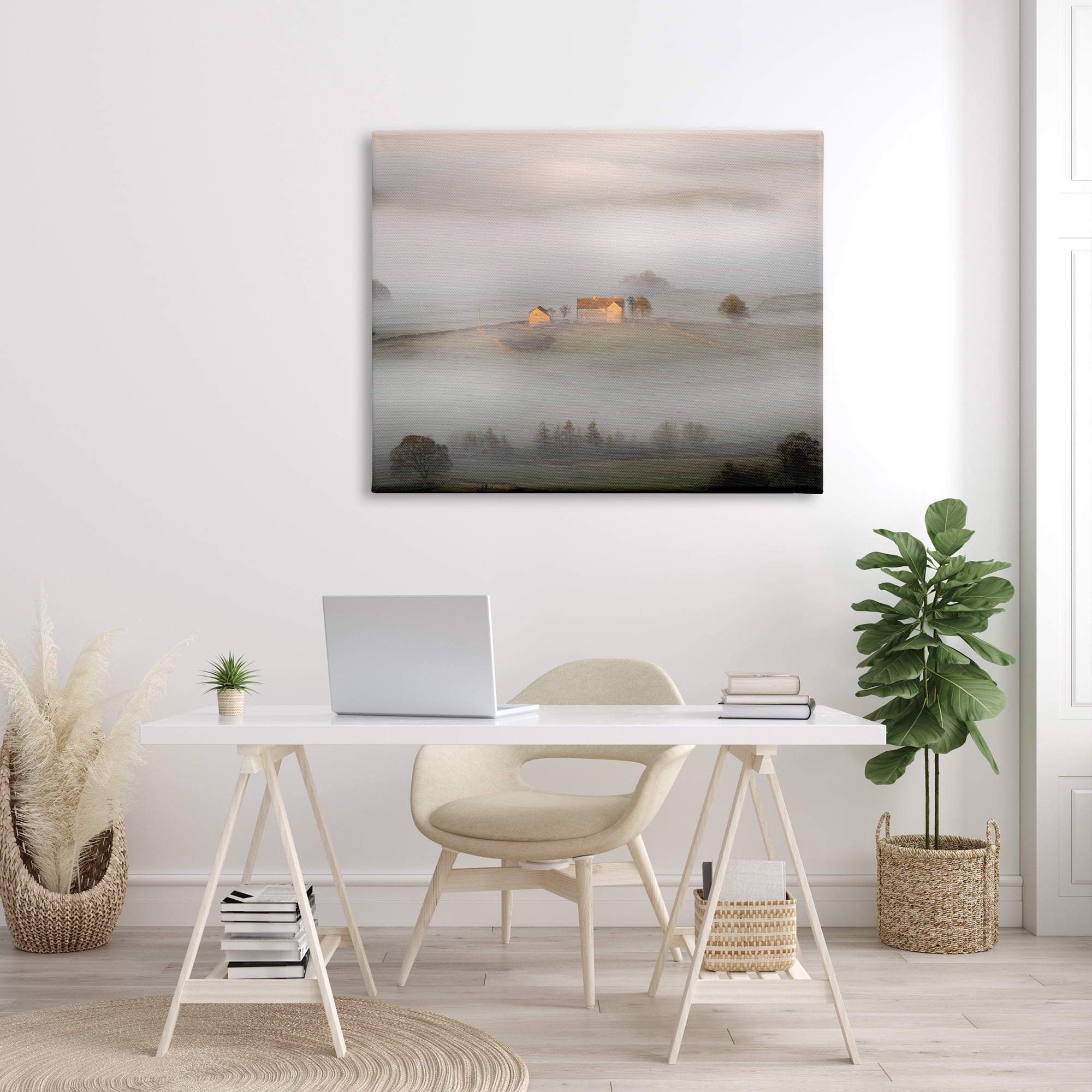 Stupell Industries Lone Misty Cottage Rural Fields Thick Fog Photograph Gallery Wrapped Canvas Print Wall Art, Design by James Dobson