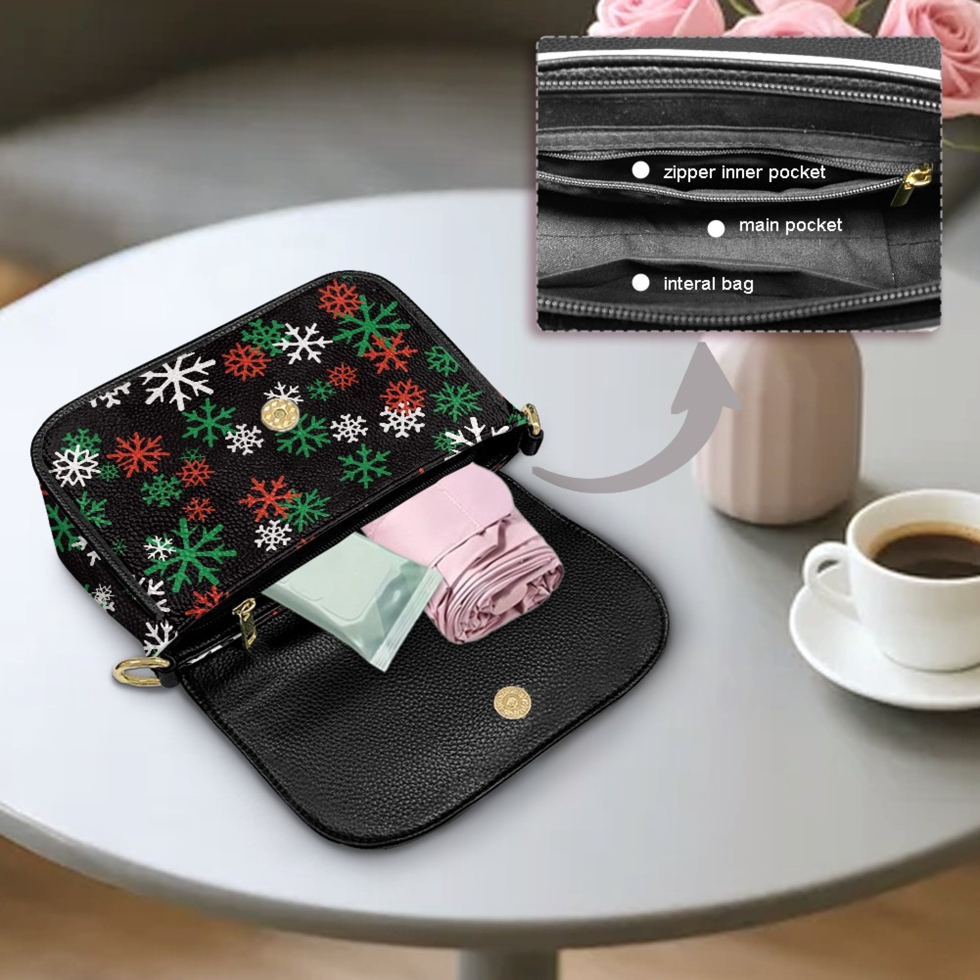 ZUXONGSY Snowflake Print Shoulder Bag for Women Trendy Crossbody Purse Fashion Satchel with Adjustable Wide Strap for Working Dating